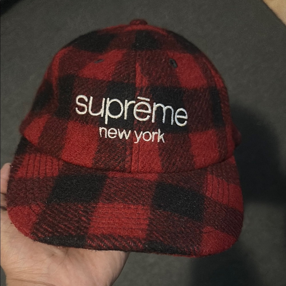 Supreme Red and Black Checkered Hat